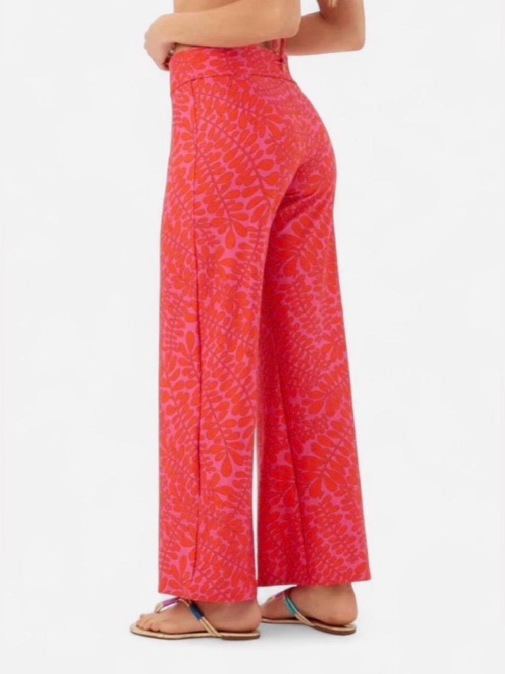 Trina Turk Red and Pink Wide-Leg High-Waist Swim Cover Up Pants Size Medium